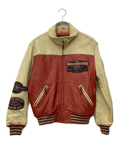 HARLEY-DAVIDSON（ハーレーダビッドソン）HARLEY-DAVIDSON (ハーレーダビッドソン) ｵｰﾙﾚｻﾞｰｽﾀｼﾞｱﾑｼﾞｬﾝﾊﾟｰ レッド×ベージュ サイズ:Lの古着・服飾アイテム
