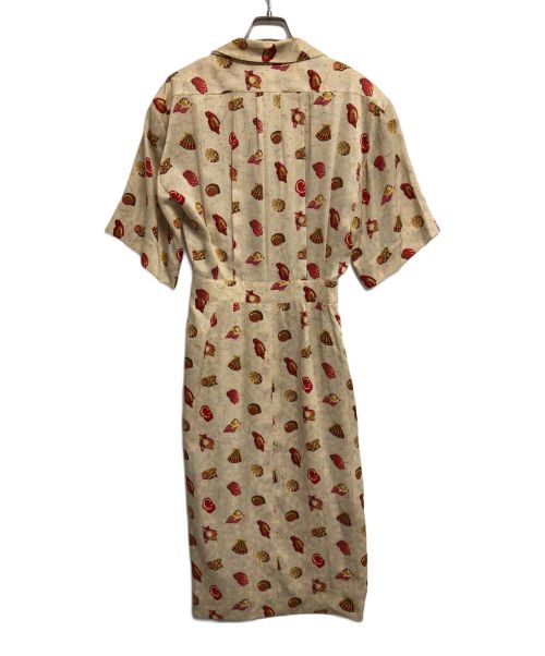 HERMES（エルメス）HERMES (エルメス) ウエストベルト付きシルクワンピース ベージュ×レッド サイズ:SIZE 36の古着・服飾アイテム