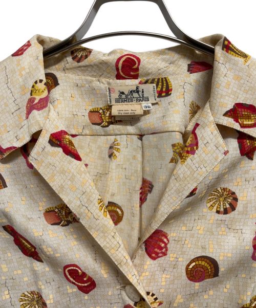 HERMES（エルメス）HERMES (エルメス) ウエストベルト付きシルクワンピース ベージュ×レッド サイズ:SIZE 36の古着・服飾アイテム