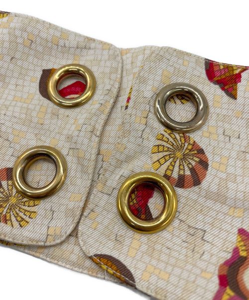 HERMES（エルメス）HERMES (エルメス) ウエストベルト付きシルクワンピース ベージュ×レッド サイズ:SIZE 36の古着・服飾アイテム