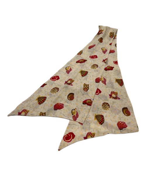 HERMES（エルメス）HERMES (エルメス) ウエストベルト付きシルクワンピース ベージュ×レッド サイズ:SIZE 36の古着・服飾アイテム