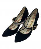 GUCCIグッチ）の古着「ラインストーンストラップパンプス」｜ブラック