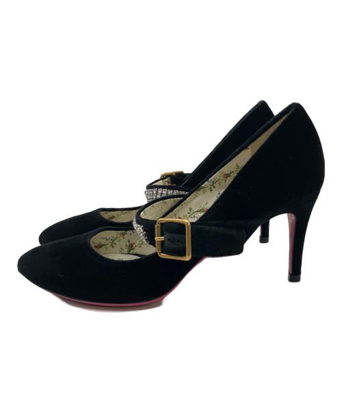 GUCCI（グッチ）GUCCI (グッチ) ラインストーンストラップパンプス ブラック サイズ:23.5の古着・服飾アイテム