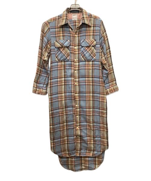 MADISON BLUE（マディソンブルー）MADISON BLUE (マディソンブルー) シャツワンピース ブルー×ピンク サイズ:Sの古着・服飾アイテム