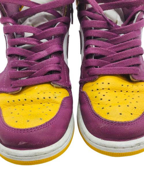 NIKE（ナイキ）NIKE (ナイキ) Air Jordan 1 High OG Brotherhood イエロー×パープル サイズ:US9.5、UK8.5、EUR43、cm27.5、BR41、CN275(2.5)の古着・服飾アイテム