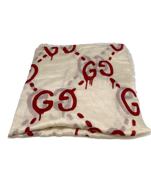 GUCCI（グッチ）GUCCI (グッチ) 大判スカーフ アイボリー×レッドの古着・服飾アイテム