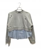 MAISON SPECIALメゾンスペシャル）の古着「スウェット　Shirt Layered Crush Processing Sweatshirt」｜グレー