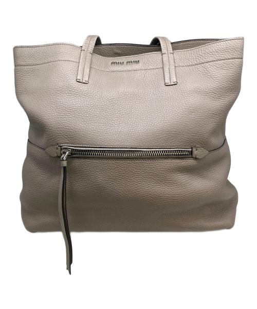 MIU MIU（ミュウミュウ）MIU MIU (ミュウミュウ) レザートートバッグ ベージュの古着・服飾アイテム