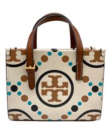 TORY BURCH（トリーバーチ）の古着「Tモノグラムコントラストエンボスミニスクエアトートハンドバッグ」｜ベージュ
