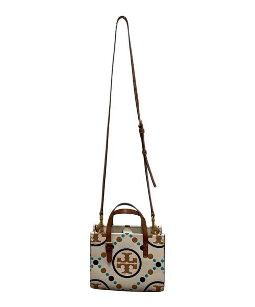 TORY BURCH（トリーバーチ）TORY BURCH (トリーバーチ) Tモノグラムコントラストエンボスミニスクエアトートハンドバッグ ベージュの古着・服飾アイテム
