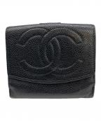 CHANELシャネル）の古着「2つ折り財布　キャビアスキン　」｜ブラック