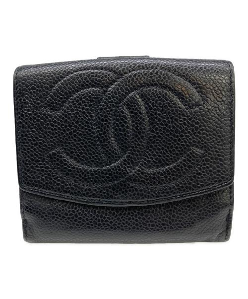 CHANEL（シャネル）CHANEL (シャネル) 2つ折り財布　キャビアスキン　 ブラックの古着・服飾アイテム