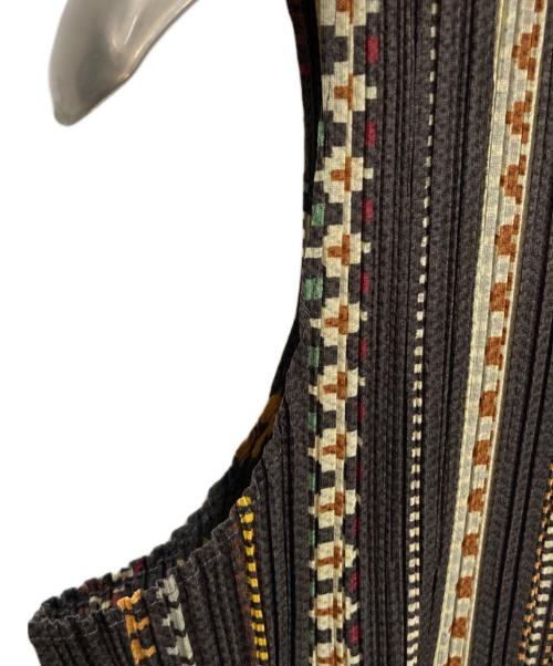 PLEATS PLEASE（プリーツプリーズ）PLEATS PLEASE (プリーツプリーズ) 裾フリンジノースリーブブラウス ブラウン サイズ:4の古着・服飾アイテム