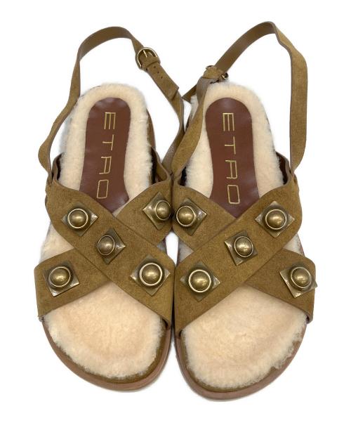 ETRO（エトロ）ETRO (エトロ) CROWN ME スウェードムートンサンダル キャメル サイズ:SIZE 24.5cmの古着・服飾アイテム