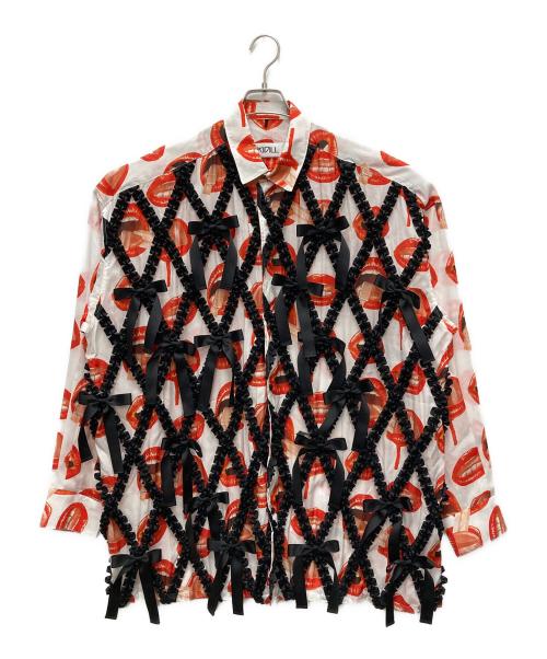 KIDILL（キディル）KIDILL (キディル) Trevor Brown (トレヴァー・ブラウン) 22SS FOUR MOUTH Artwork by TREVOR BROWN オーバーシャツ レッド×ブラック サイズ:FREEの古着・服飾アイテム