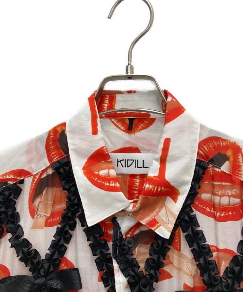 KIDILL（キディル）KIDILL (キディル) Trevor Brown (トレヴァー・ブラウン) 22SS FOUR MOUTH Artwork by TREVOR BROWN オーバーシャツ レッド×ブラック サイズ:FREEの古着・服飾アイテム