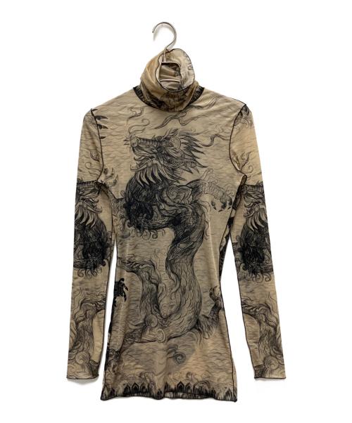 Jean Paul Gaultier FEMME（ジャンポールゴルチエ フェム）Jean Paul Gaultier FEMME (ジャンポールゴルチェフェム) ドラゴンプリントセカンドスキンハイネックカットソー ベージュ サイズ:40の古着・服飾アイテム