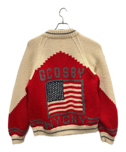 cosby（コスビ）cosby (コスビ) GERRY (ジェリー) カウチンハンドニットブルゾン アイボリー×レッド サイズ:Mの古着・服飾アイテム