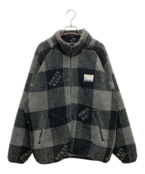 HUMAN MADE（ヒューマンメイド）HUMAN MADE (ヒューマンメイド)  CHECK BOA FLEECE JACKET（チェック　ボア　フリースジャケット） ブラック×グレー サイズ:SIZE Lの古着・服飾アイテム
