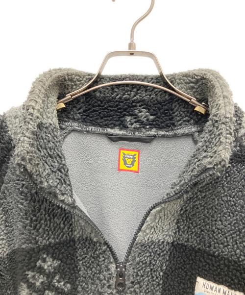 HUMAN MADE（ヒューマンメイド）HUMAN MADE (ヒューマンメイド)  CHECK BOA FLEECE JACKET（チェック　ボア　フリースジャケット） ブラック×グレー サイズ:SIZE Lの古着・服飾アイテム