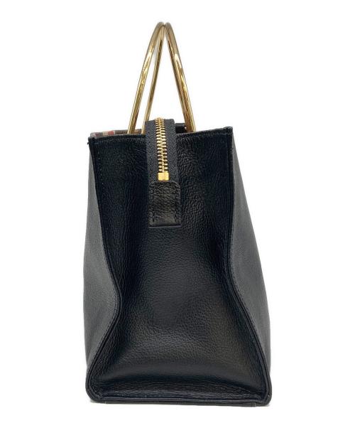 BLUE LABEL CRESTBRIDGE（ブルーレーベルクレストブリッジ）BLUE LABEL CRESTBRIDGE (ブルーレーベルクレストブリッジ) レザーメタルハンドルスクエアミニトート ブラックの古着・服飾アイテム