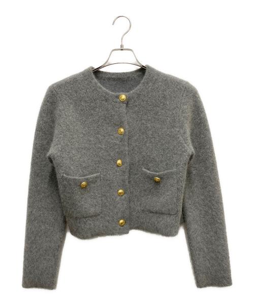 anuans（アニュアンス）anuans (アニュアンス) ラクーンブレンドノーカラーニットカーディガン グレー サイズ:SIZE FREEの古着・服飾アイテム