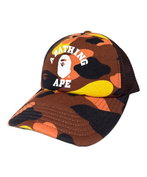 A BATHING APE（ア ベイシング エイプ）A BATHING APE (ア ベイシング エイプ) 1ST CAMO COLLEGE MESH CAP オレンジの古着・服飾アイテム