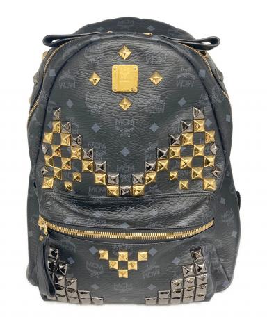 MCM リュックサック スターク　マットゴールド & ブラック 中古・古着通販】MCM (エムシーエム) スタッズ リュックサック