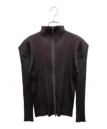 PLEATS PLEASE（プリーツプリーズ）の古着「プリーツジップアップカーディガン」｜ブラウン