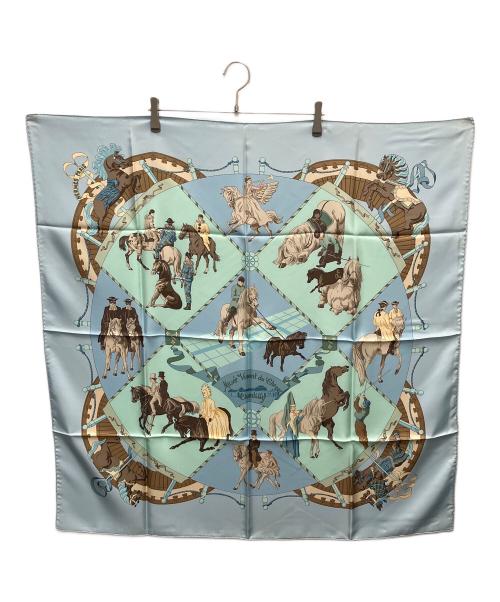 HERMES（エルメス）HERMES (エルメス) カレ90　シャンティイ城馬の博物館 スカイブルーの古着・服飾アイテム