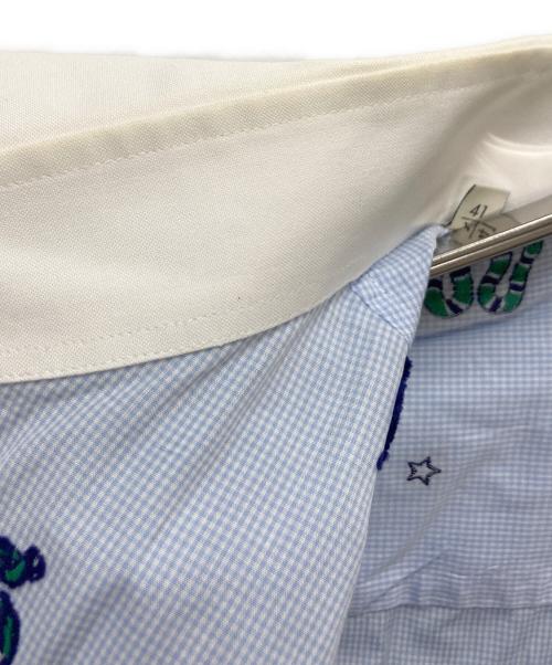 GUCCI（グッチ）GUCCI (グッチ) スネーク刺繍マイクロチェック長袖ボタンシャツ スカイブルー サイズ:SIZE Mの古着・服飾アイテム