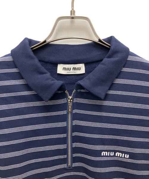 MIU MIU（ミュウミュウ）MIU MIU (ミュウミュウ) ストライプジッパーポロシャツ ネイビー サイズ:SIZE Lの古着・服飾アイテム