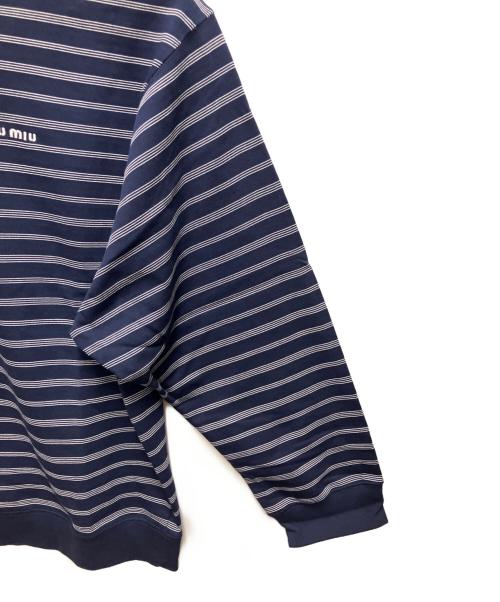 MIU MIU（ミュウミュウ）MIU MIU (ミュウミュウ) ストライプジッパーポロシャツ ネイビー サイズ:SIZE Lの古着・服飾アイテム