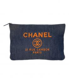 CHANEL（シャネル）の古着「クラッチバッグ　ドーヴィル」｜ネイビー×オレンジ