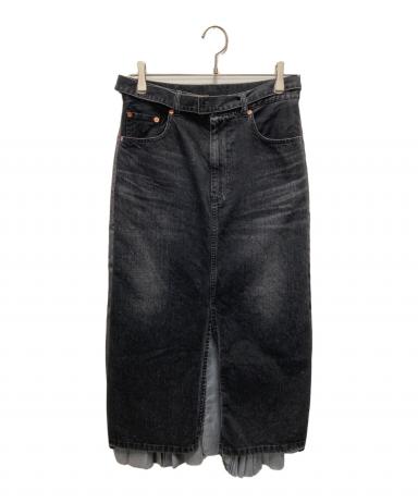 中古・古着通販】sacai (サカイ) デニムスカート ブラック サイズ:SIZE