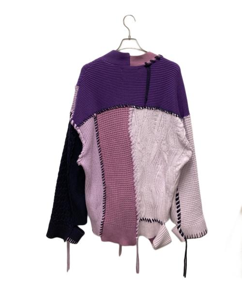 MAISON SPECIAL（メゾンスペシャル）MAISON SPECIAL (メゾンスペシャル) 鬼ワッフルクレイジーパッチワークエンブロイダリーVネックニットカーディガン パープル サイズ:SIZE 01の古着・服飾アイテム