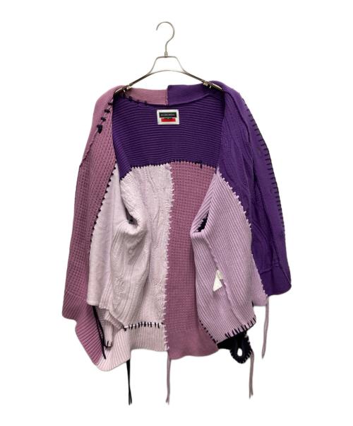 MAISON SPECIAL（メゾンスペシャル）MAISON SPECIAL (メゾンスペシャル) 鬼ワッフルクレイジーパッチワークエンブロイダリーVネックニットカーディガン パープル サイズ:SIZE 01の古着・服飾アイテム