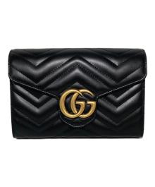 GUCCI（グッチ）の古着「チェーンショルダーバッグ　GGマーモント」｜ブラック