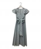 eimy istoireエイミーイストワール）の古着「フレンチスリーブストライプシャツワンピース」｜グリーン