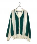 COGNOMENコグノーメン）の古着「FOOTBALL STRIPE KNIT CARDIGAN」｜ホワイト×グリーン