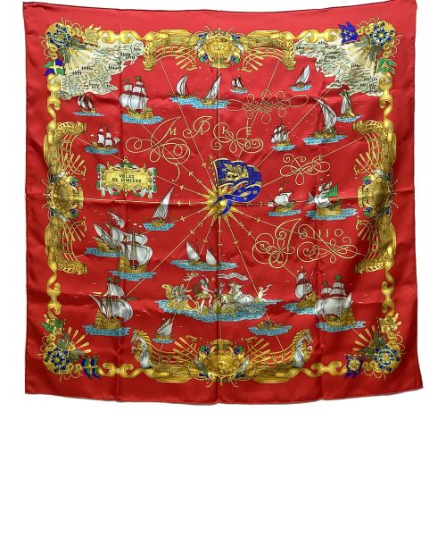 HERMES（エルメス）HERMES (エルメス) カレ90　光の帆船 レッドの古着・服飾アイテム
