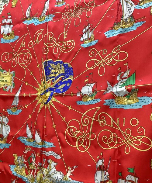 HERMES（エルメス）HERMES (エルメス) カレ90　光の帆船 レッドの古着・服飾アイテム