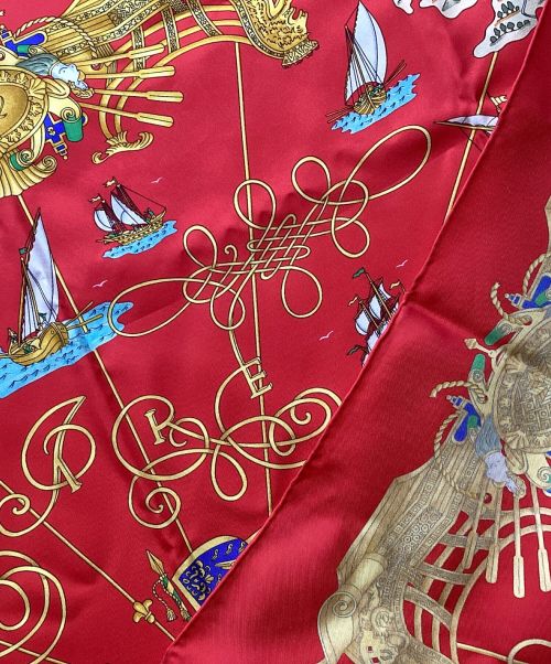 HERMES（エルメス）HERMES (エルメス) カレ90　光の帆船 レッドの古着・服飾アイテム