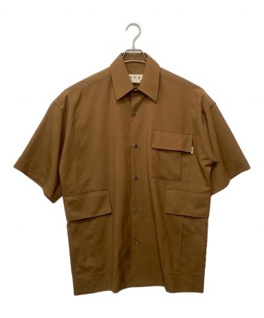 MARNI トロピカルボックスシルエット　ブラウン 半袖シャツ ディープグリーン トロピカルウール製ボウリングシャツ マルニメン