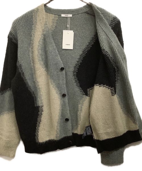 STUDIOUS（ステュディオス）STUDIOUS (ステュディオス) パネルインターシャカーディガン グレー×ブラック サイズ:2の古着・服飾アイテム