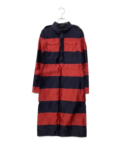 BURBERRY（バーバリー）BURBERRY (バーバリー) シルクワンピース ネイビー×レッド サイズ:38の古着・服飾アイテム
