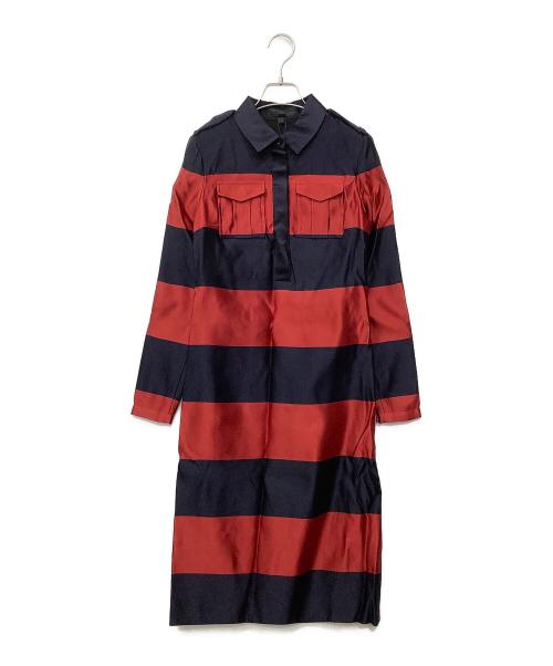 BURBERRY（バーバリー）BURBERRY (バーバリー) シルクワンピース ネイビー×レッド サイズ:36の古着・服飾アイテム