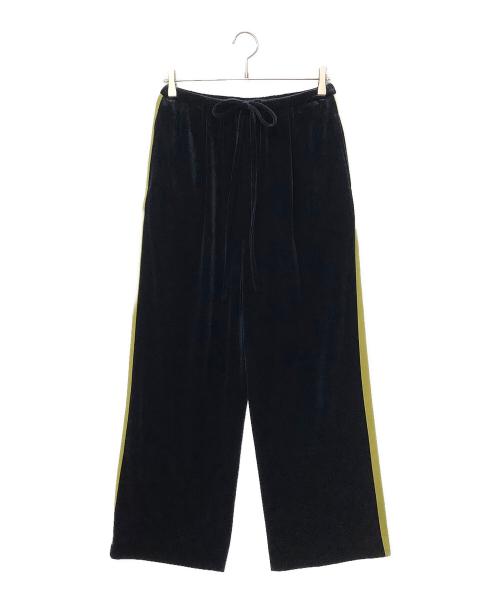 6(ROKU) BEAUTY&YOUTH（ロク ビューティーアンドユース）6(ROKU) BEAUTY&YOUTH (ロク ビューティーアンドユース) ベロアトラックパンツ ネイビー×黄緑 サイズ:36の古着・服飾アイテム