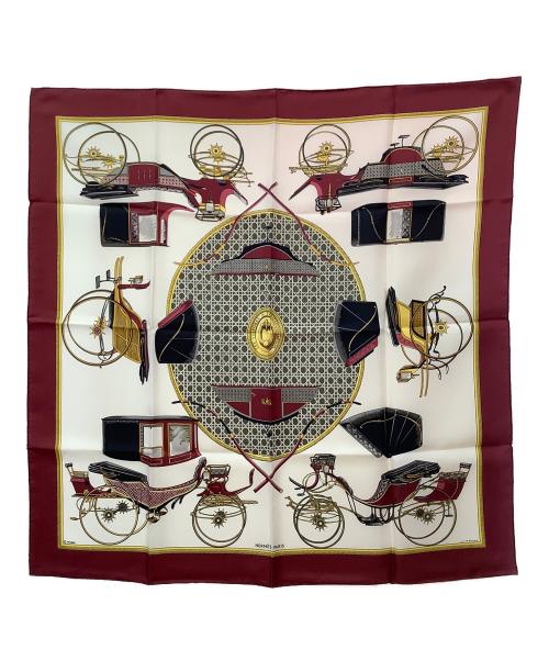 HERMES（エルメス）HERMES (エルメス) カレ90　スカーフ ホワイト×パープルの古着・服飾アイテム