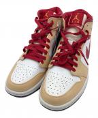 NIKEナイキ）の古着「AIR JORDAN1　ミッドカットスニーカー」｜ベージュ×レッド
